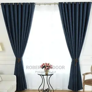 Navy Blue Linen Curtain