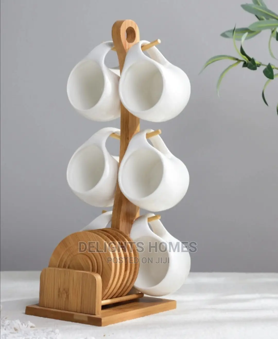 6pc Ceramic Cups With Wooden Stand and 6coasters