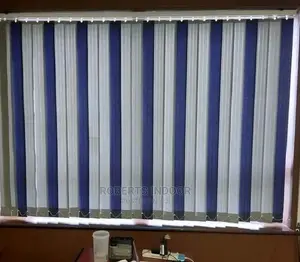 Grey and Blue Vertical Window Blinds