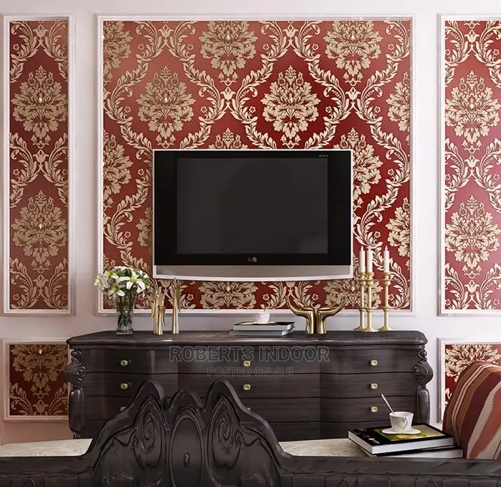 Maroon Damask Wallpaper