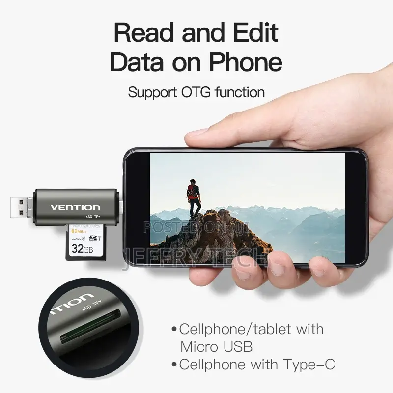 Vention Usb 3.0 + Type C + Micro Usb Multi Card Reader