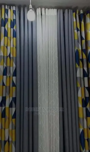 Printed Blue and Yellow House Curtain