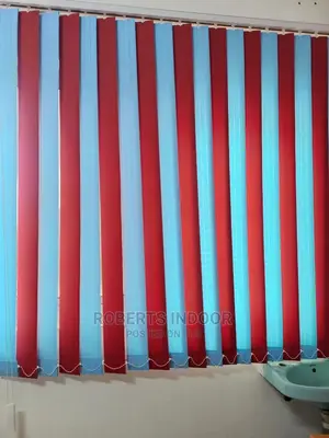 Maroon and Blue Vertical Window Blinds
