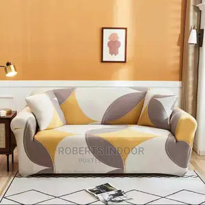 Cozy Beoge and Yellow Sofa Cover 1 Seater