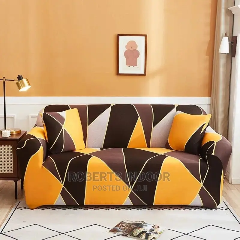 Printed Orange and Brown 2seater Sofa Cover