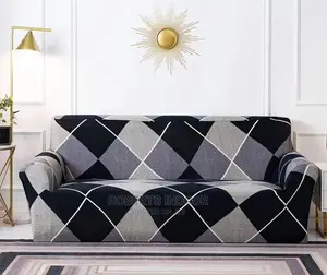 Grey and Black Elastic Sofa Cover