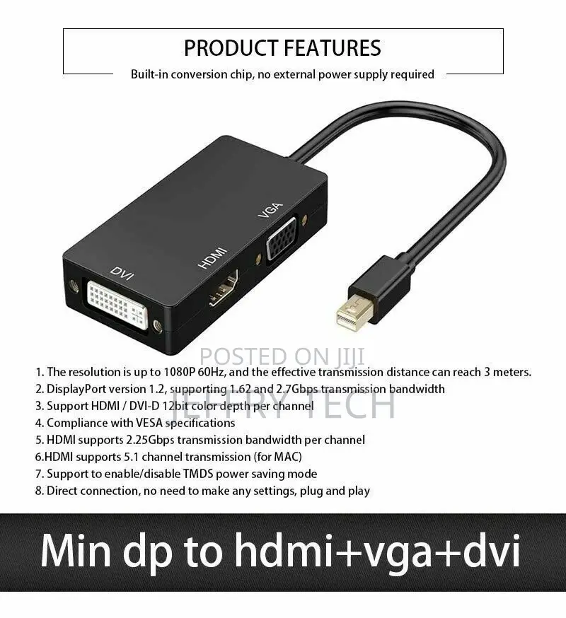 Thunderbolt Mini Display Port DP to HDMI DVI VGA Adapter Fit