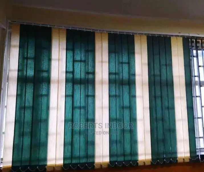 Green and White Vertical Window Blinds