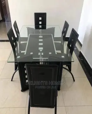 6seater Tampered Glass Dining Table With Leather Chairs