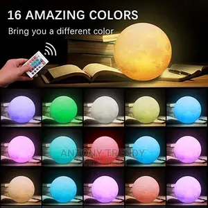 LED Moon Light With Wooden Stand and Remote, Touch.