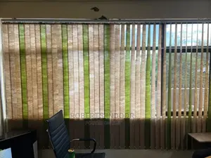 Green and Brown Vertical Window Blinds