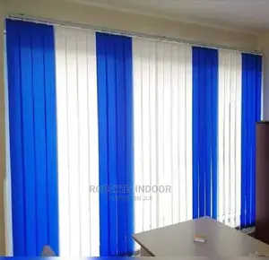 Blue and White Vertical Office Window Blinds