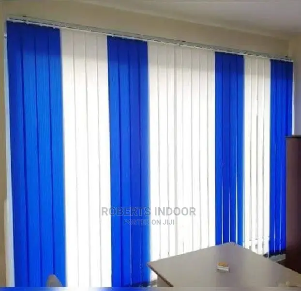 Blue and White Vertical Office Window Blinds
