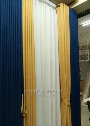 Navy Blue and Mustard Curtain