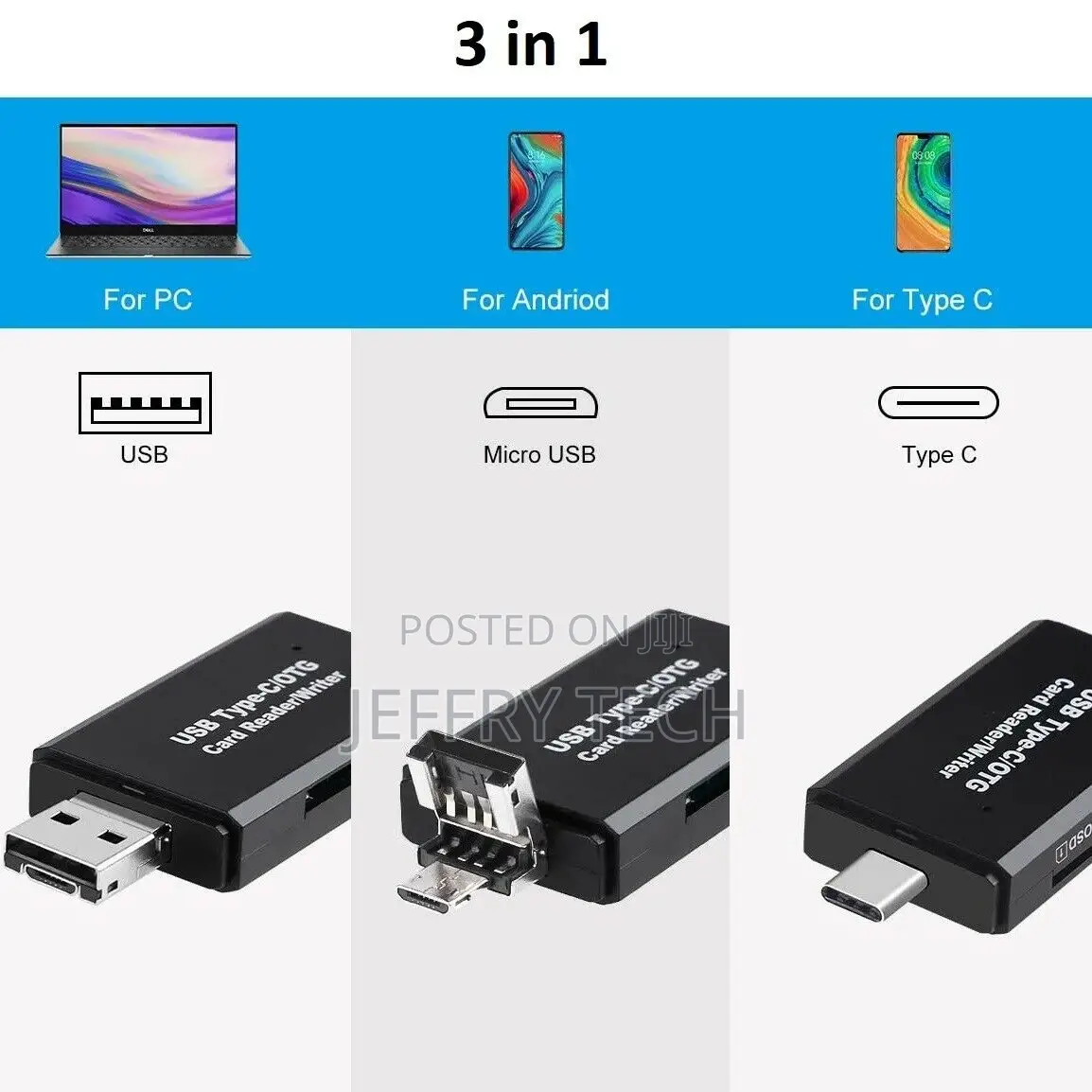USB SD Card Reader [USB Type C][Micro USB] Memory Adapter Fo