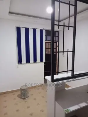 Blue and White Vertical Window Blinds