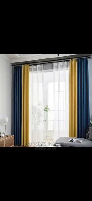 Navy Blue and Mustard Yellow House Curtains