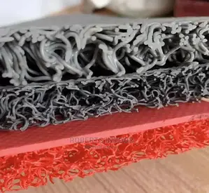Grey and Red Spaghetti Pvc Coil Carpet