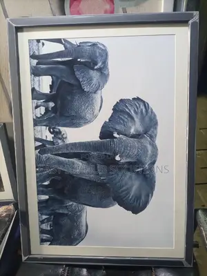 A2 Size Elephant  Framed in Black Frame