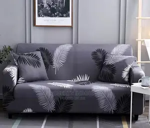 Feathered Printed Grey Sofa Cover