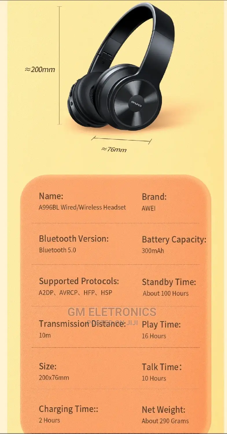 Awei A996BL Wireless Headset With Mic Noise Cancellation