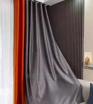 Grey and Orange House Curtain