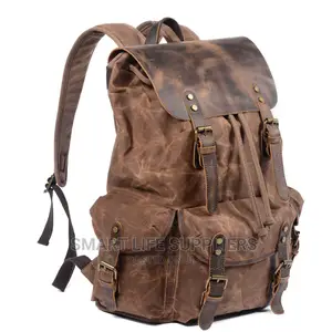 Vintage Waxed Canvas Leather Laptop Backpack Bags
