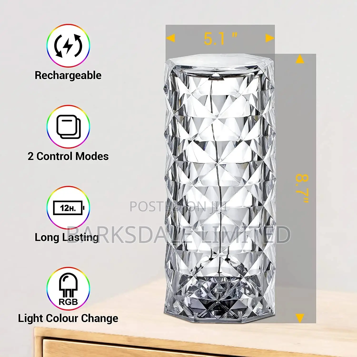 Crystal Bedside Lamp Rechargeable Night Light Remote Control