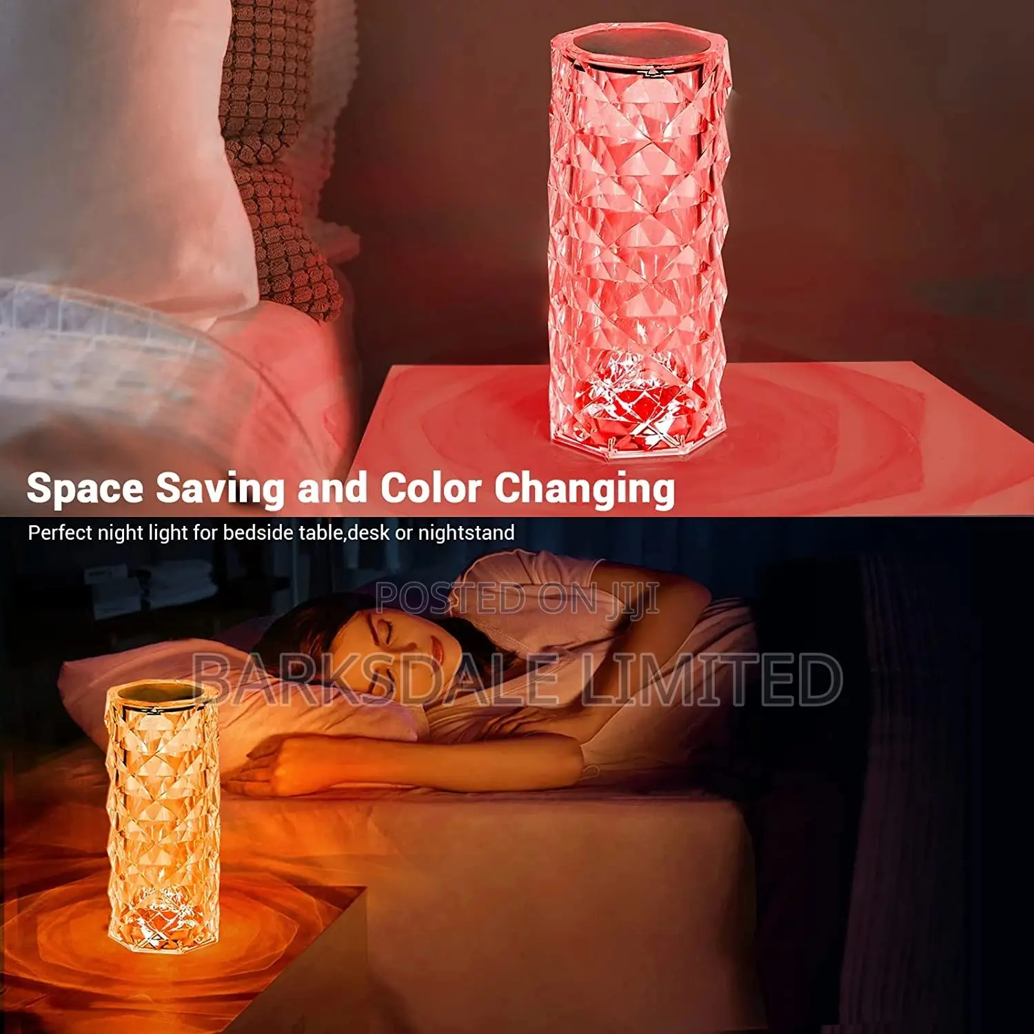 Crystal Bedside Lamp Rechargeable Night Light Remote Control