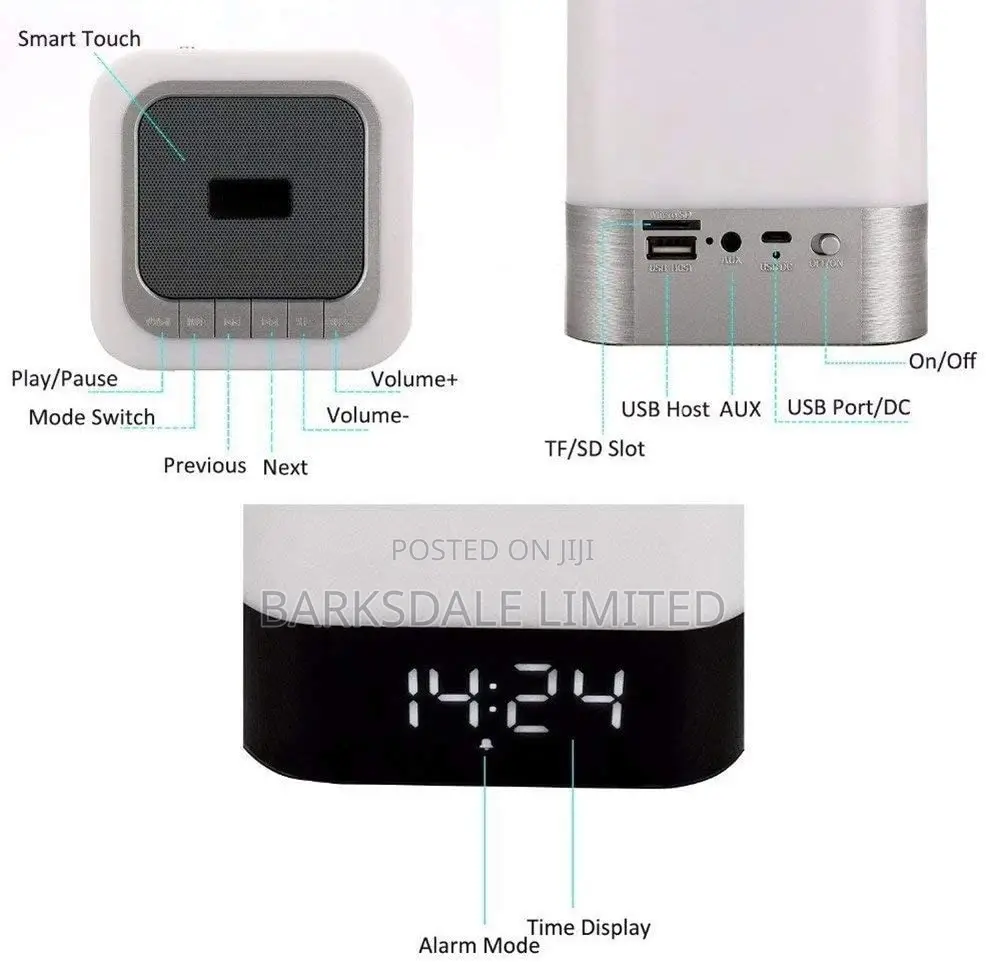 Bluetooth Speaker Square Bedside Light Lamp Cube Clock LED