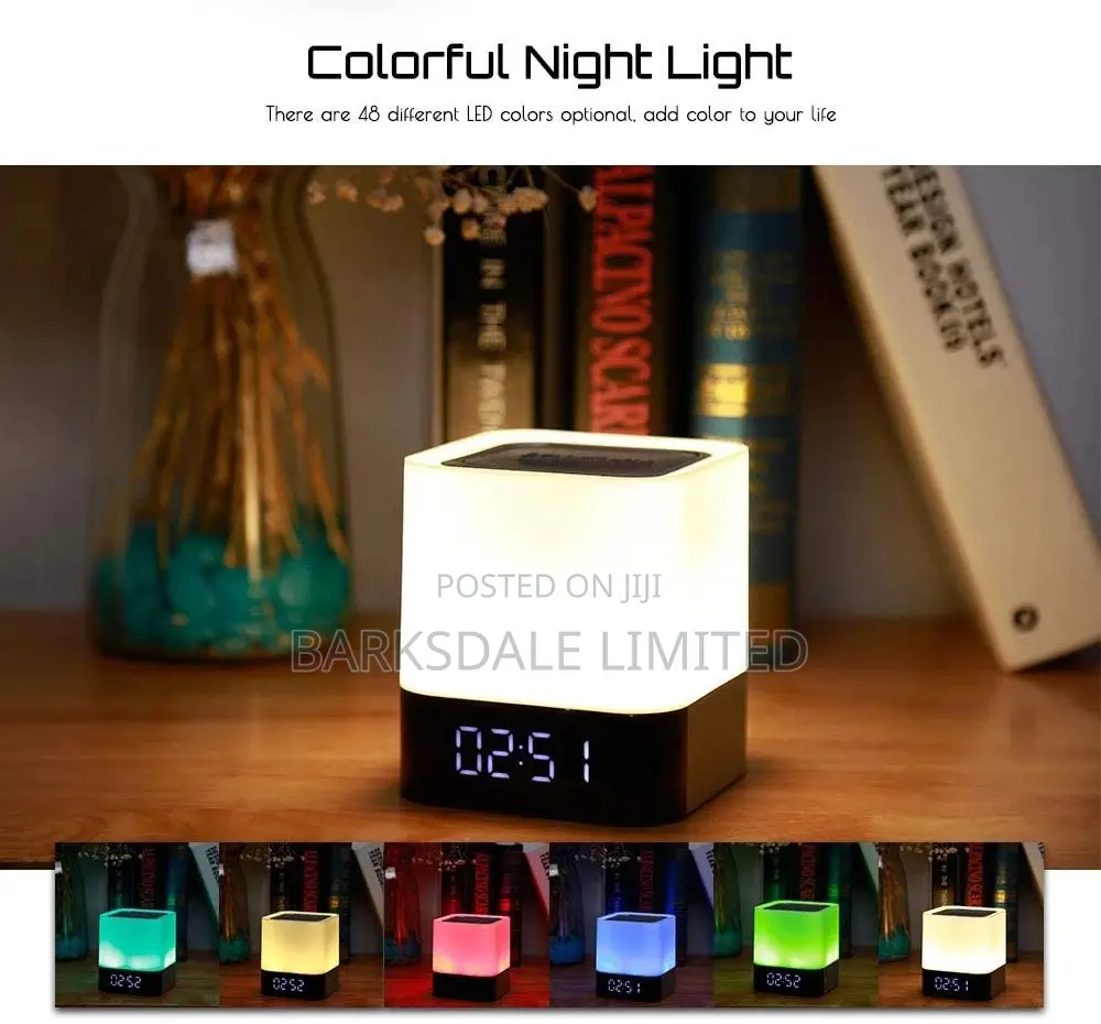 Bluetooth Speaker Square Bedside Light Lamp Cube Clock LED