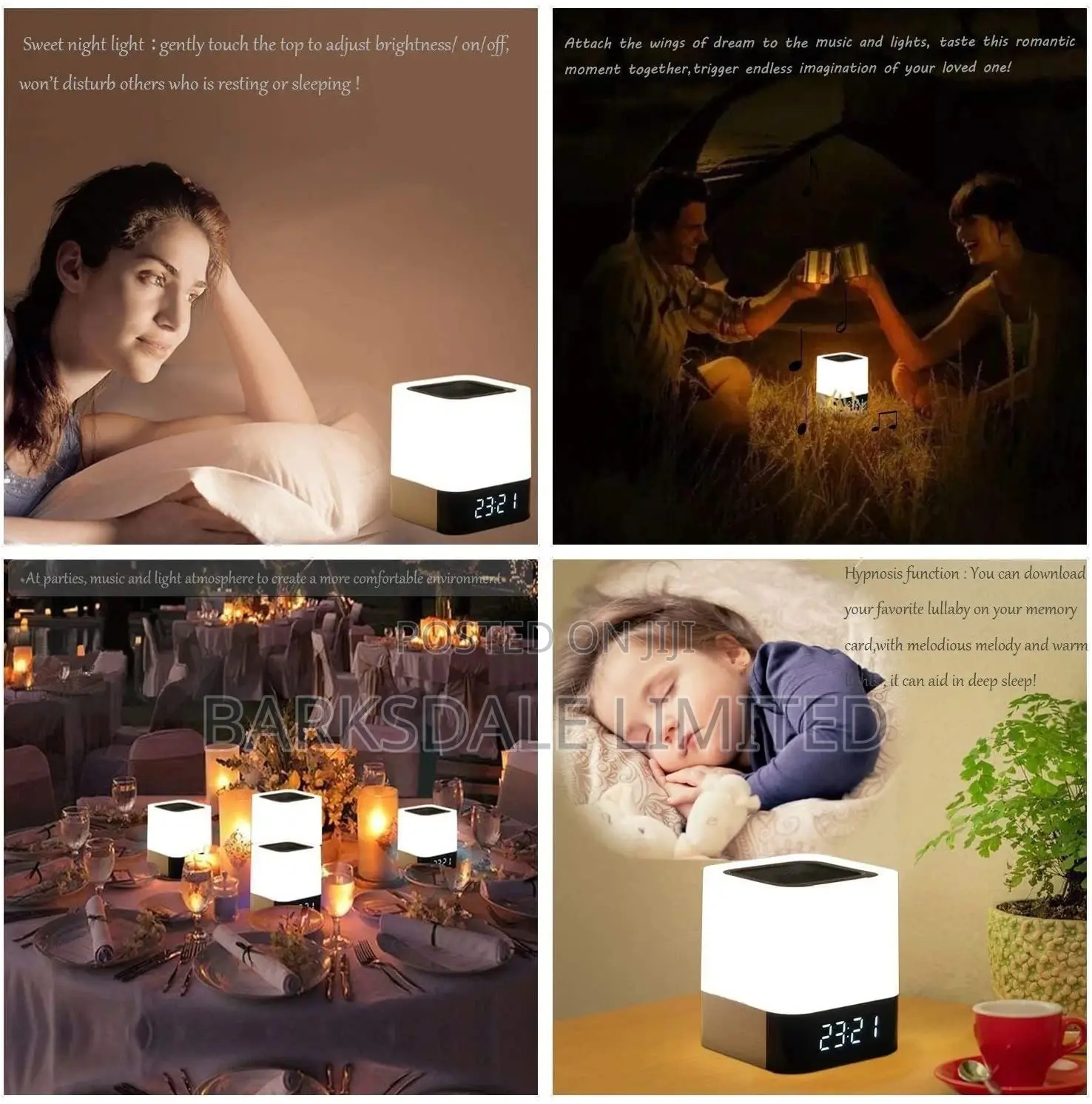 Bluetooth Speaker Square Bedside Light Lamp Cube Clock LED
