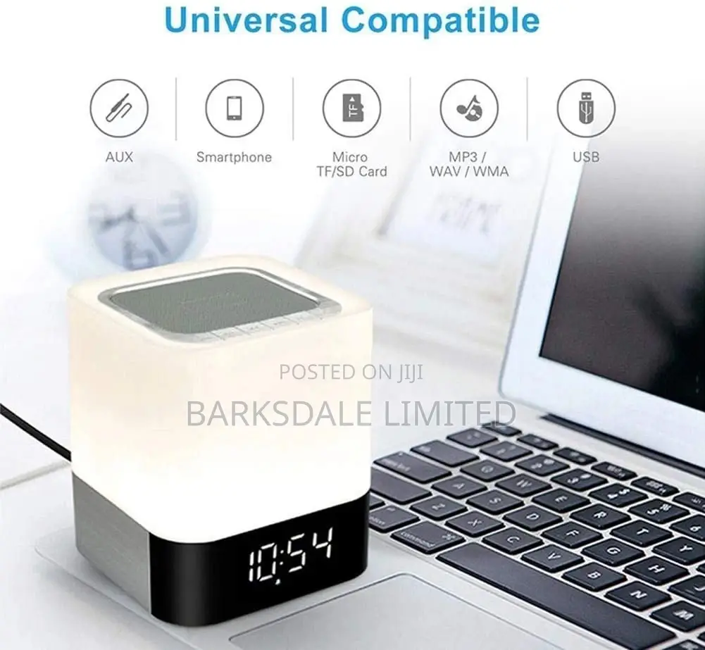 Bluetooth Speaker Square Bedside Light Lamp Cube Clock LED