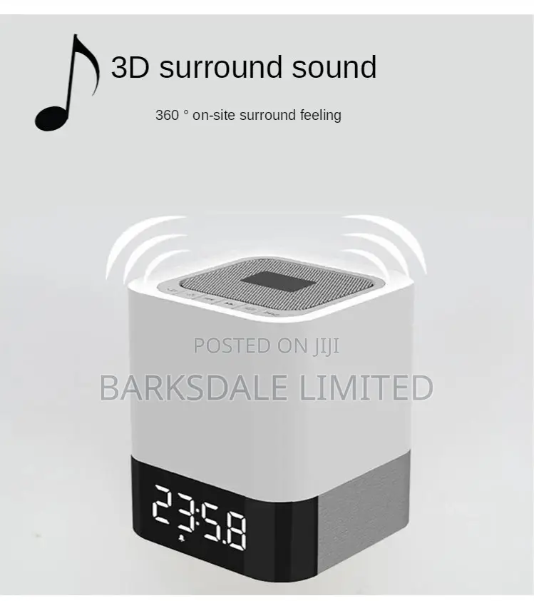 Bluetooth Speaker Square Bedside Light Lamp Cube Clock LED