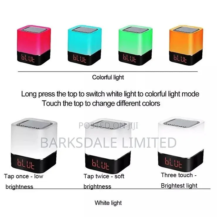 Bluetooth Speaker Square Bedside Light Lamp Cube Clock LED