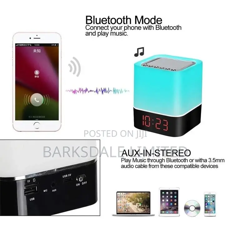 Bluetooth Speaker Square Bedside Light Lamp Cube Clock LED