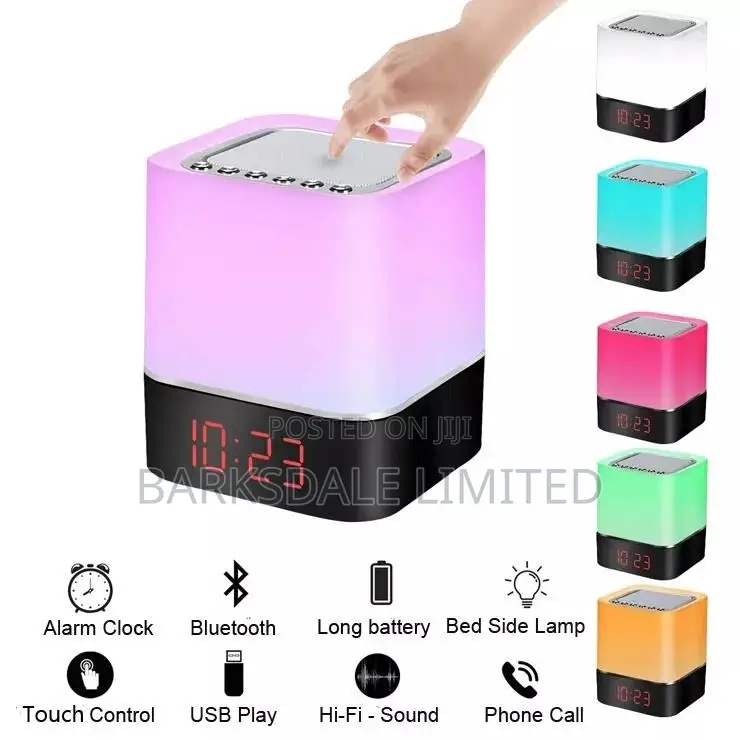 Bluetooth Speaker Square Bedside Light Lamp Cube Clock LED