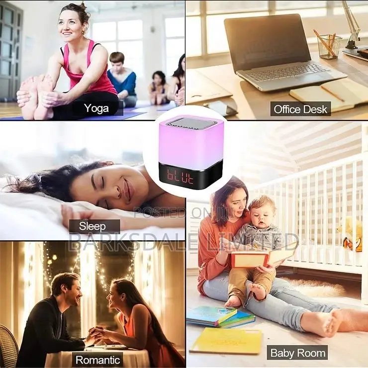 Bluetooth Speaker Square Bedside Light Lamp Cube Clock LED