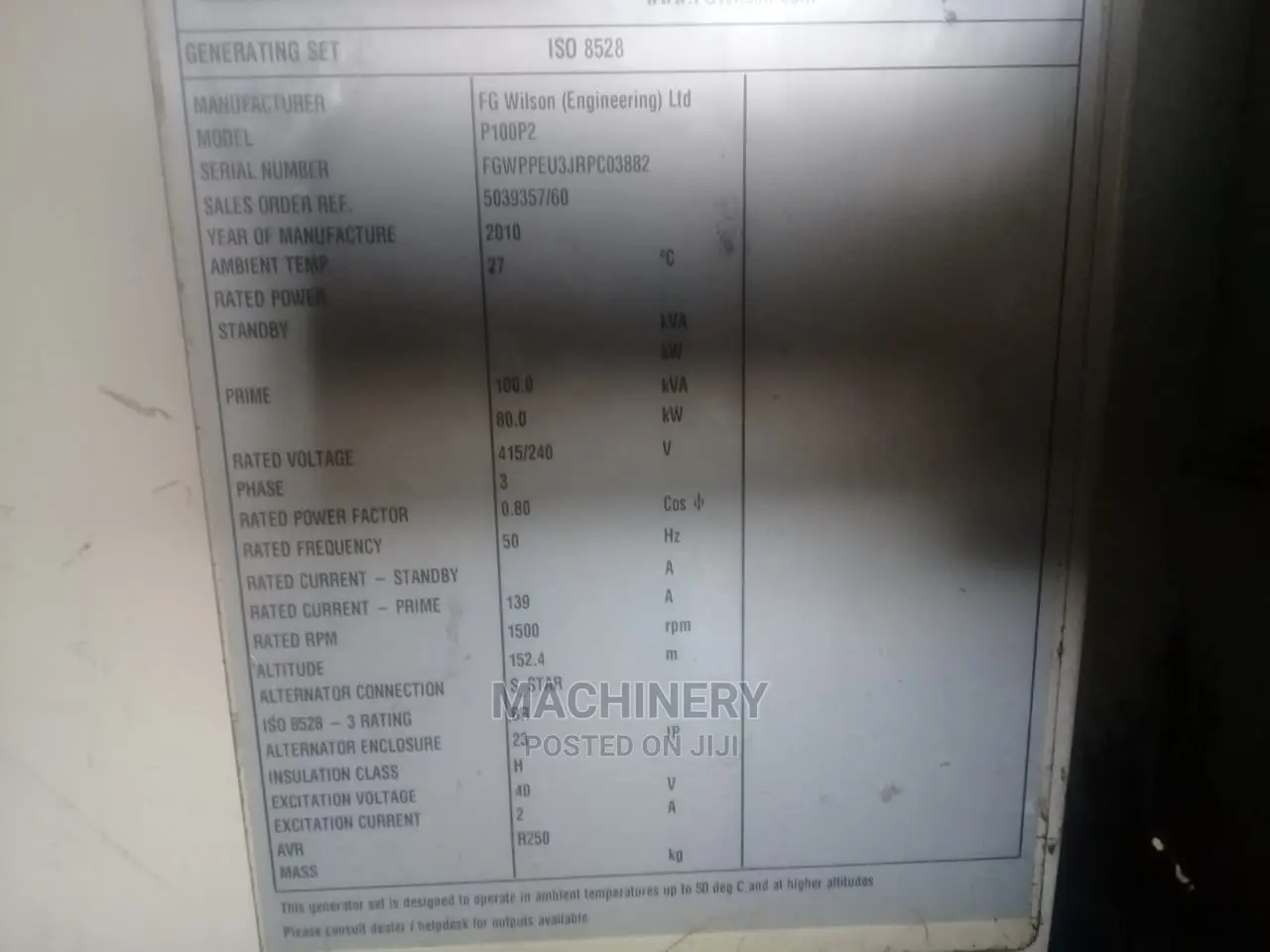 100kva Used Perkins Silent Generator