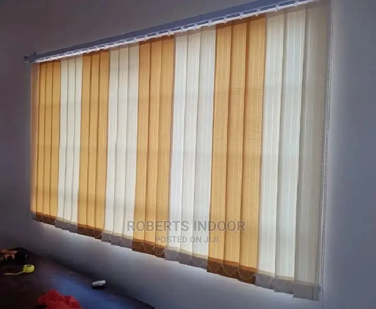 Yellow and White Vertical Window Blinds