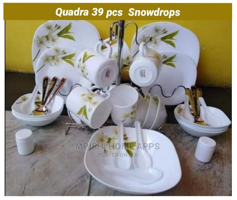 39pcs Quadra Square Dinner Set Snowdrops