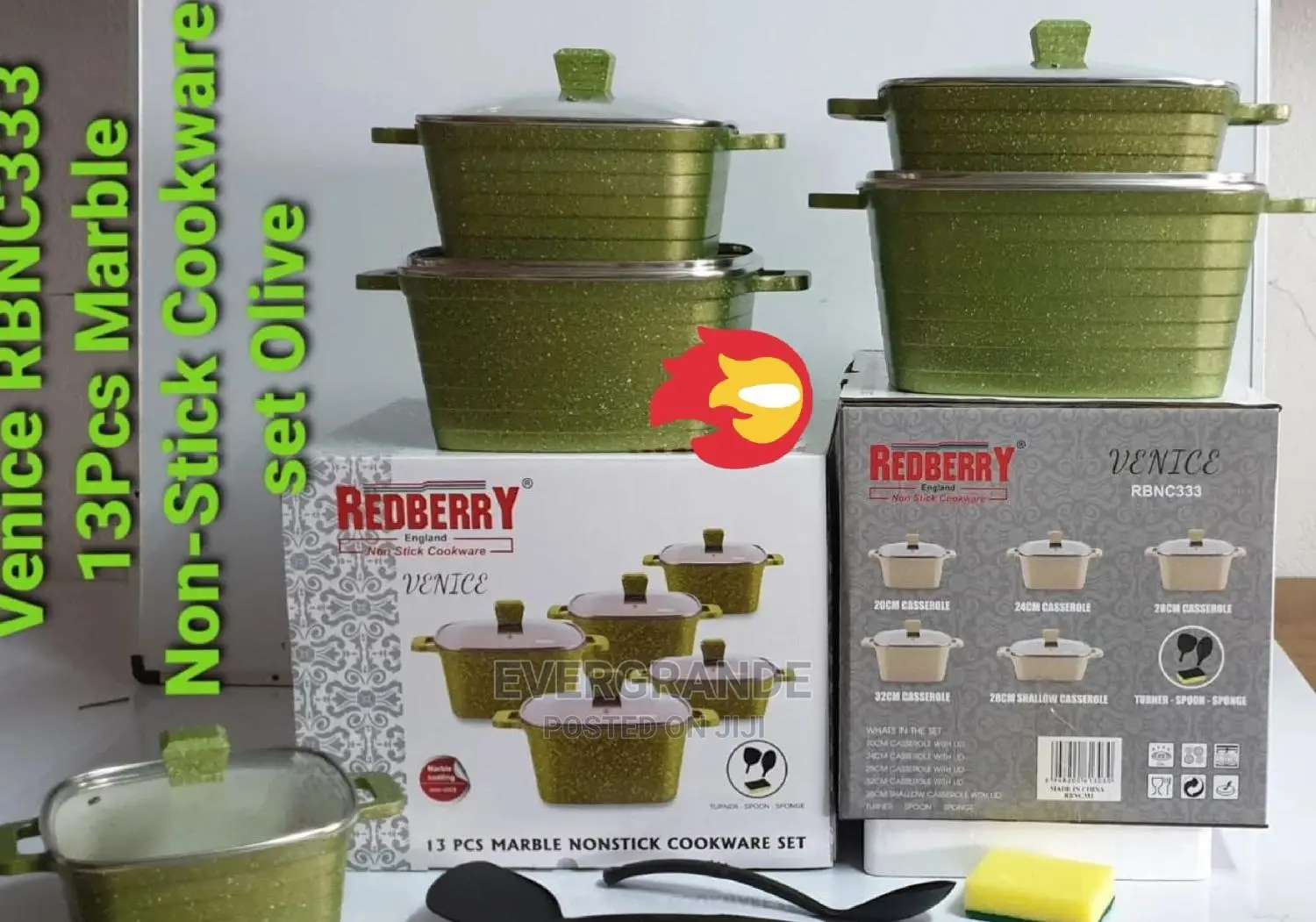 13 Pcs Marble Red Berry Cookware Set