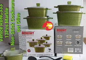 13 Pcs Marble Red Berry Cookware Set