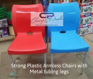 Strong Armless Comfortable Plastic Chair W/Metal Tubing Legs