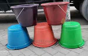 Open Plastic Buckets W/Metallic Handles.