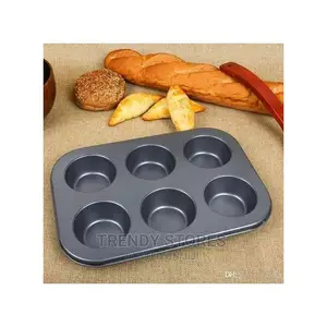 6 Holes Cup Cake Baking Tins +FREE 6 Re-Usable Cake Molds