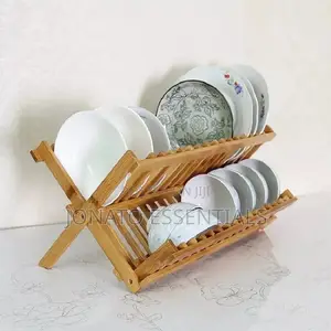 Foldable Wooden Plate Dish Rack, Kitchen Drainer