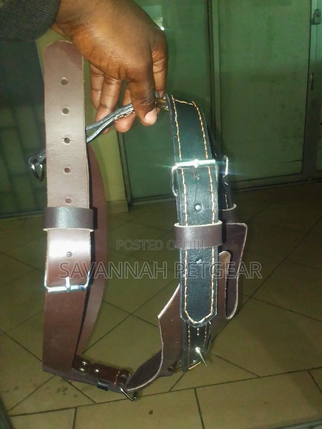 Spiked and Non-Spiked Heavy Duty Genuine Leather Dog Harness