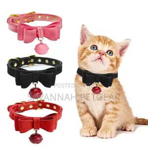 Bowknot PU Leather Cat Collar Puppy Collar, Removable Bell