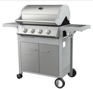 BBQ Grill 4 Stainless Steel Burners Side Burner